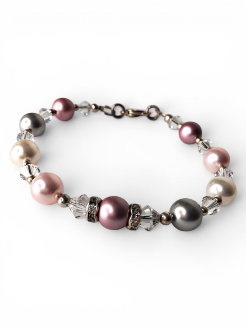 Handmade Dainty Glass Pearls & Crystal Beaded Bracelet - Picture 9 of 13